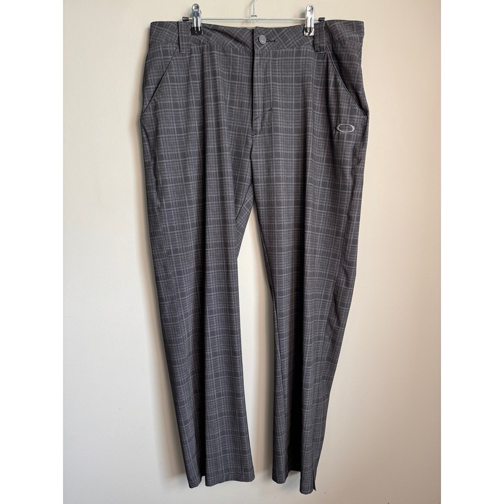 Oakley Golf Pants Mens Gray Black Plaid Performance Stretch Athletic 32 Fit 34